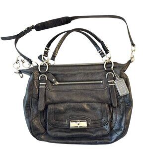 Coach Kristin Large Satchel Purse, Dark Grey Metallic, Shoulder Strap, Handles